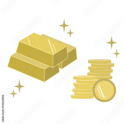 金塊とコインのイラスト｜財産・富・投資・金融の象徴素材