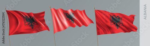 Set of Albania waving flag on isolated background vector illustration