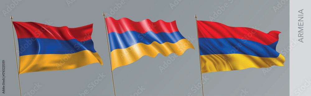 Naklejka premium Set of Armenia waving flag on isolated background vector illustration