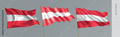Set of Austria waving flag on isolated background vector illustration