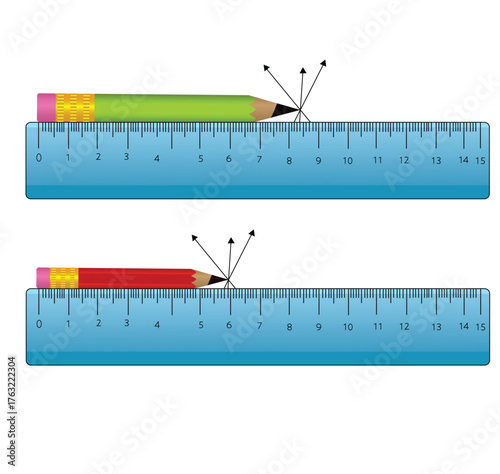Science of hand drawn vector Length & Height, Measuring the length of objects with a ruler clipart.