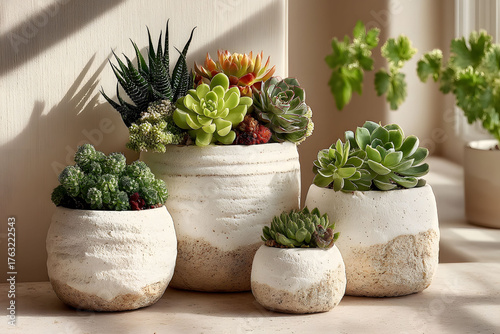 Wallpaper Mural Stylish Succulent Arrangement in Decorative Clay Pots for Home Decor Inspiration Torontodigital.ca