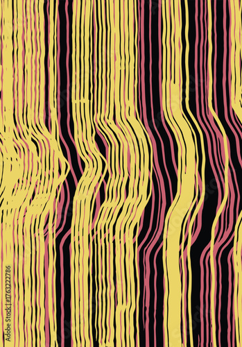 Hand drawn brush lines abstract vertical stripes pattern in yellow and brown, Japanese and ethnic wood carving, woven texture background, simple graphic for textile, carpet,