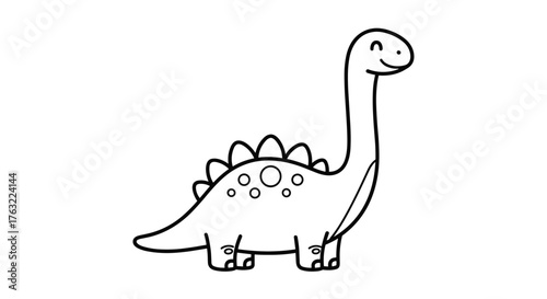 Cute Cartoon Dinosaur Outline Drawing for Kids Coloring Book.