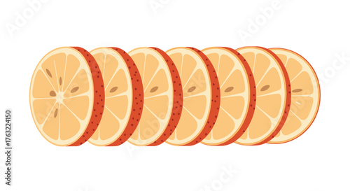 Freshly Sliced Oranges in a Row.