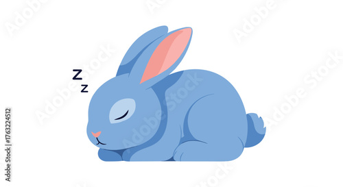 Cute Blue Rabbit Sleeping Peacefully on a White Background.