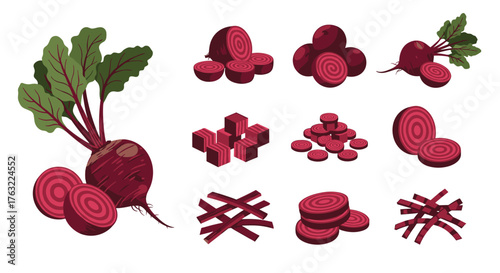 Fresh Beets and Beetroot Slices Isolated on White Background.