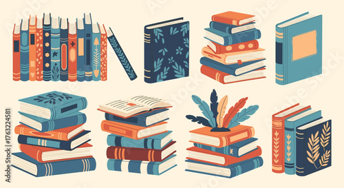 Collection of Colorful Books and Stacks for Reading and Learning.