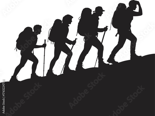 Hiking Silhouette Adventurers Ascending Together