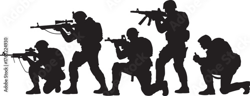 Silhouette of Armed Soldiers in Action