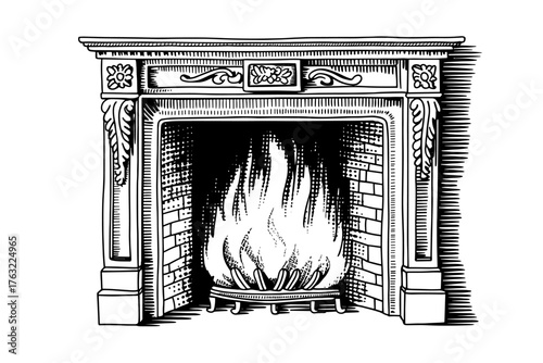 a classic fireplace with a decorative mantel and roaring fire, symbolizing warmth and comfort.