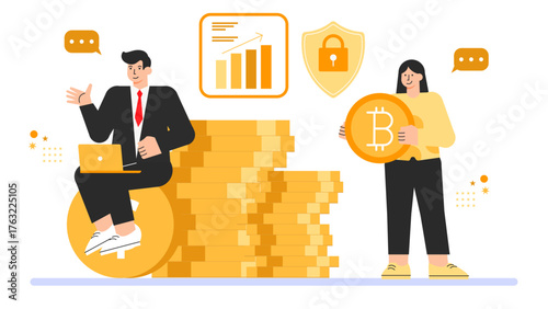 Cryptocurrency and Blockchain Finance Concept Flat Vector Illustration