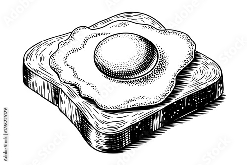a piece of toast topped with a fried egg, drawn with cross-hatching for depth and texture.
