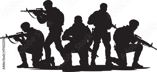 Tactical Silhouettes of Armed Soldiers in Action