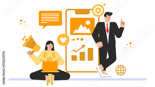 Flat Design Social Media Marketing Strategy Flat Vector Illustration