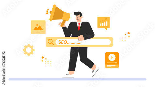 Business SEO and Content Marketing Illustration Flat Vector Illustration