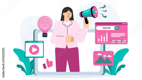 Flat Design Digital Marketing Strategy Flat Vector Illustration