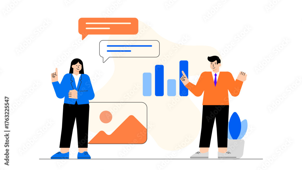 Fototapeta premium Flat Design Social Media Marketing Strategy Flat Vector Illustration