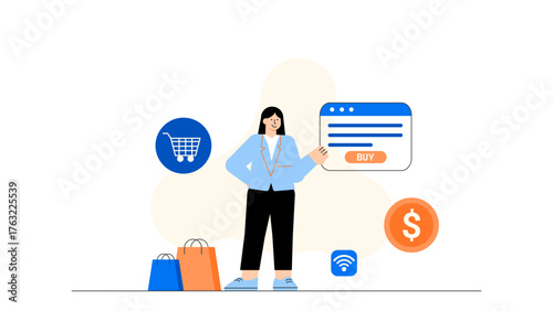 E-Commerce Business and Online Shopping Flat Vector Illustration