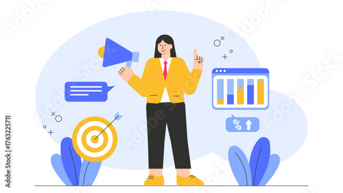 Flat Design Digital Marketing Strategy Flat Vector Illustration