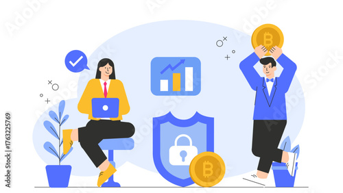 Cryptocurrency and Blockchain Finance Concept Flat Vector Illustration