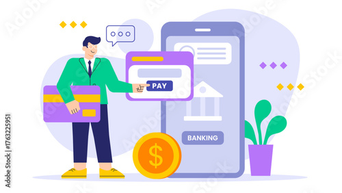 Digital Payment and Online Banking Concept Flat Vector Illustration