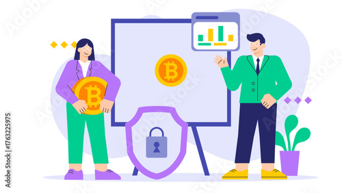 Cryptocurrency and Blockchain Finance Concept Flat Vector Illustration