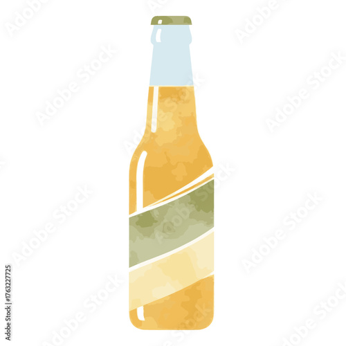 Flat vector illustration of a beer bottle. Vertical stylized graphic of an alcoholic drink isolated on a transparent background