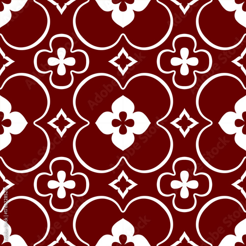 Burgundy Clover Quatrefoil Tile Seamless Pattern
