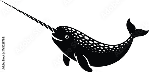 Narwhal Silhouette Marine Animal Swimming Horned Whale
