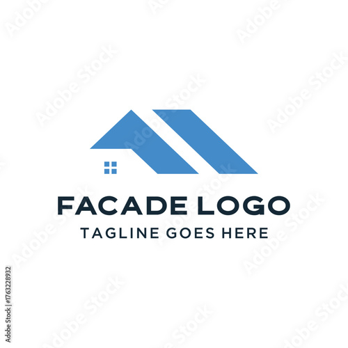 Initial Letter F Facade with abstract geometric line pattern of roof shape for architectural construction or real estate business logo design