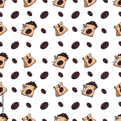 Pattern with coffee bags and coffee beans