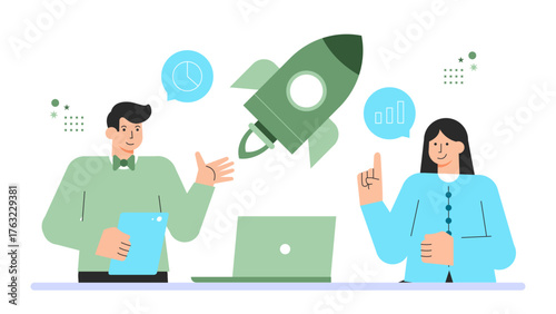 Startup Founder with Growth Strategy Flat Vector Illustration