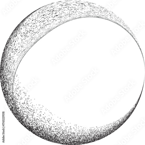 Distress basic geometric shape design . Noise dispersion circle logo . Spray effect .Grunge, grainy, gritty texture with circle frame. Distressed circle element .vector 