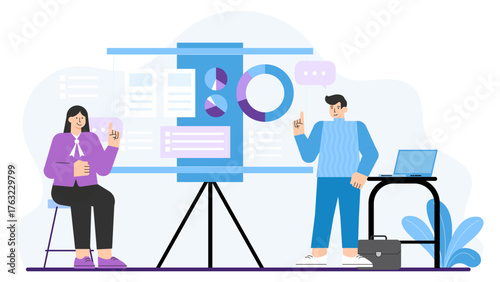 Business Pitch and Investor Presentation Flat Vector Illustration