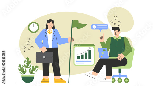 Leadership and Team Management Flat Vector Illustration