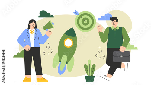 Creative Team Planning Business Launch Flat Vector Illustration