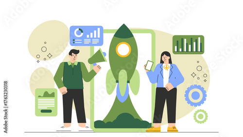Startup Incubator and Business Innovation Flat Vector Illustration