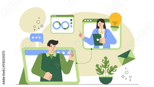 Online Collaboration and Remote Work Tools Flat Vector Illustration