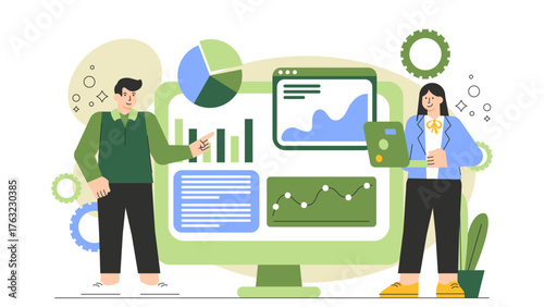 Business Data Analytics and Big Data Concept Flat Vector Illustration