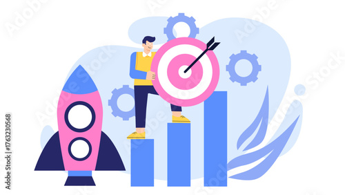 Startup Founder with Growth Strategy Flat Vector Illustration