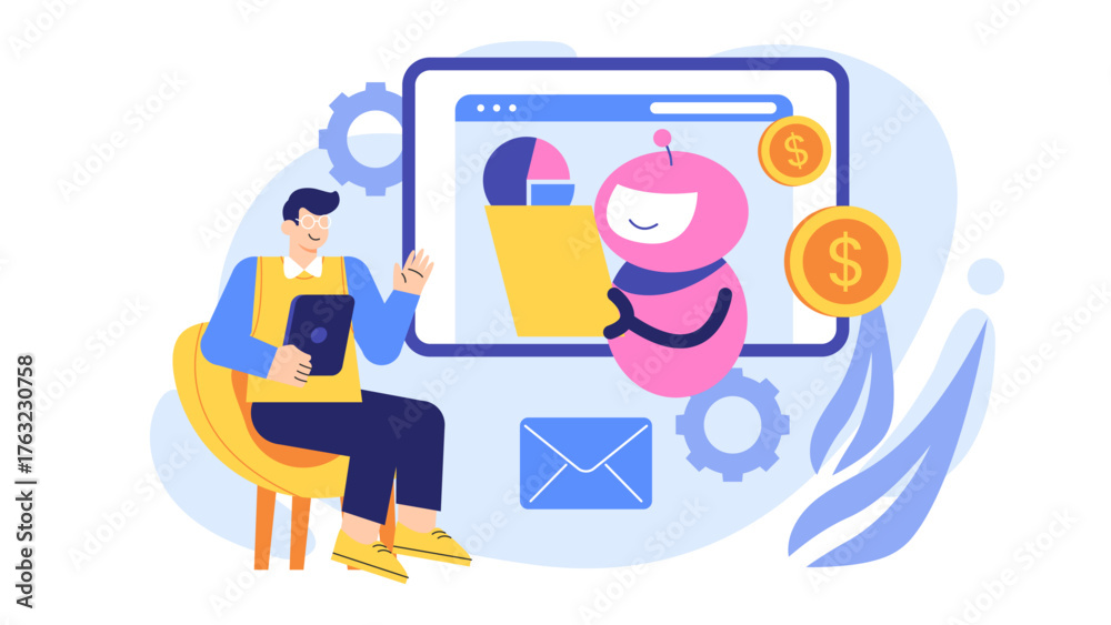 Obraz premium Artificial Intelligence for Business Solutions Flat Vector Illustration