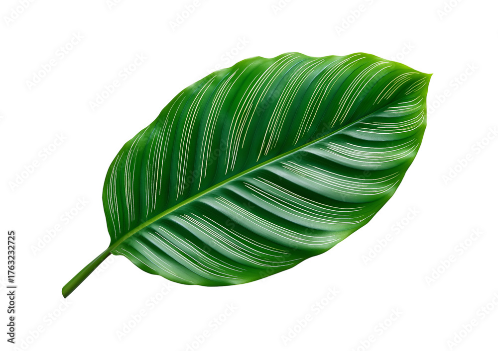 Fototapeta premium Green Calathea Leaf with White Stripes isolated on a transparent background