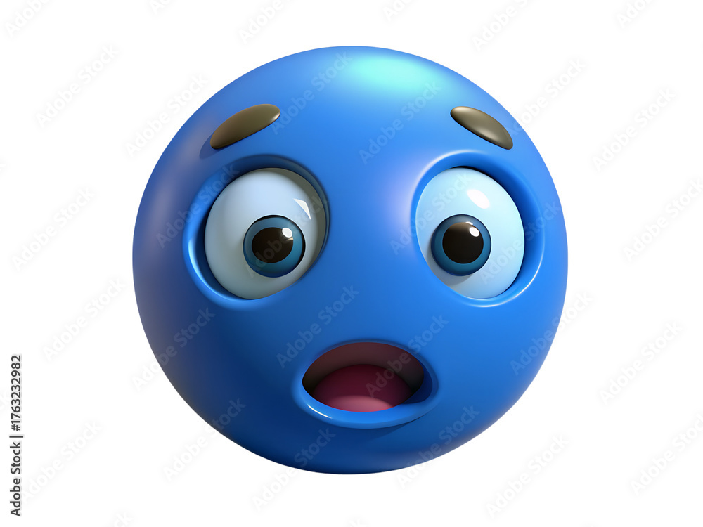 Fototapeta premium Blue emoji with a surprised expression isolated on transparent background, conveying shock and astonishment