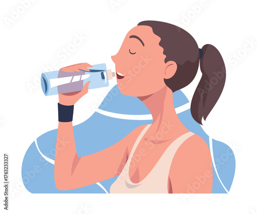 Woman Drinking Water Hydrate and Quench Thirst Vector Illustration