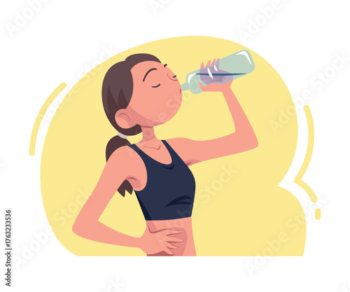 Woman Drinking Water Hydrate and Quench Thirst Vector Illustration