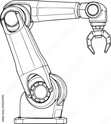 robotic arm outline, black and white, simple, industrial, precision machinery

