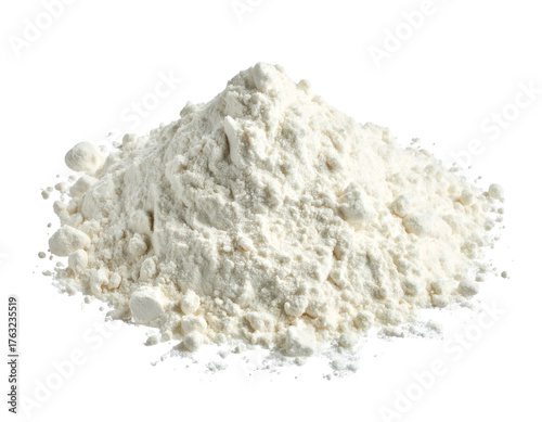 White, powdery substance in a small heap, photographed against a stark black backdrop