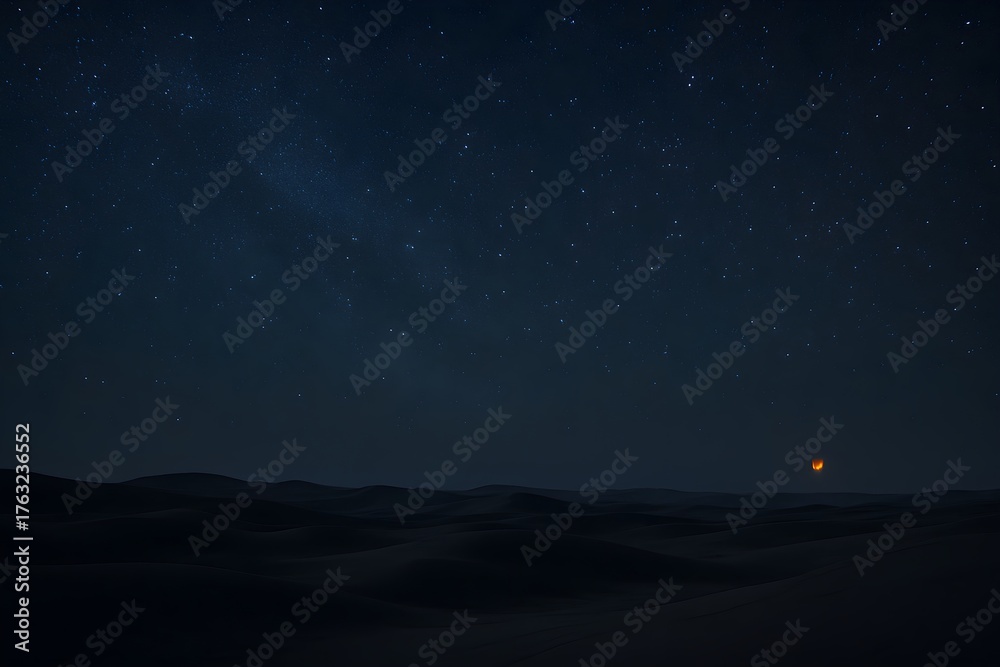 Fototapeta premium Single Diwali Lantern Floating Under Starry Desert Sky