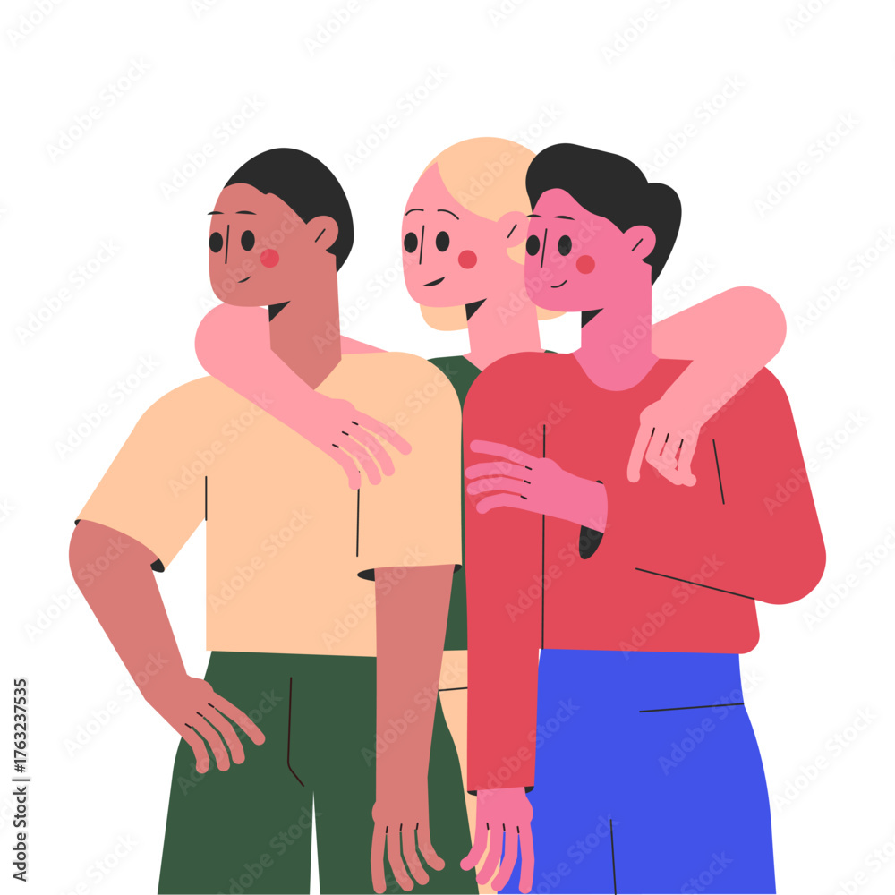 Fototapeta premium Hugging Man and Woman Character Embrace Each Other Feel Warmth Vector Illustration